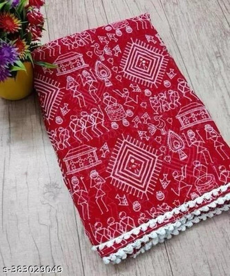 VioProm Printed Bollywood Chiffon Saree(Red)