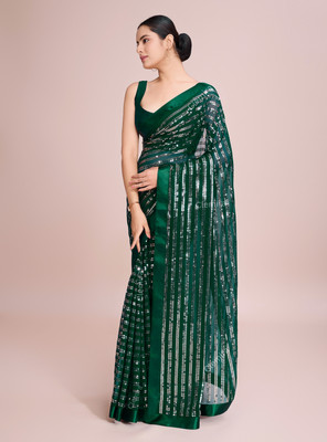 Bluebirdimpex Embellished Daily Wear Georgette Saree(Green)