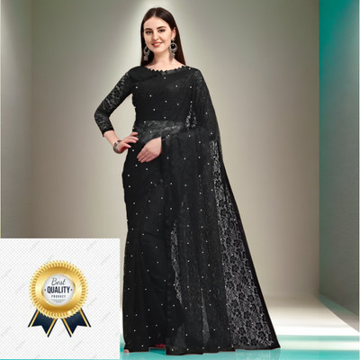 Online Bazaaar Embellished Bollywood Net Saree(Black)