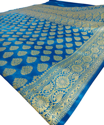 ARCTIC SAREES Woven Banarasi Handloom Silk Blend Saree(Light Blue)