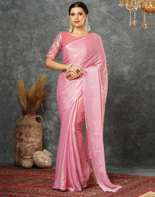 Sangria Dyed, Embellished Bollywood Georgette Saree(Pink)