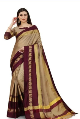 Hashir textile Embroidered Bollywood Cotton Silk Saree(Beige)