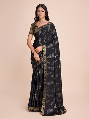 Foxsite Self Design Assam Silk Silk Blend Saree(Black)