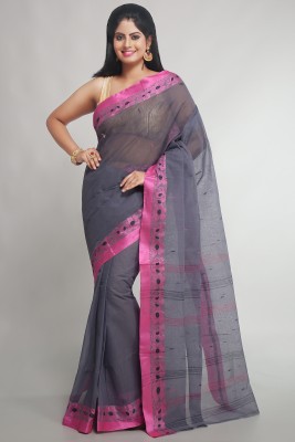 WoodenTant Woven Tant Pure Cotton Saree(Grey)