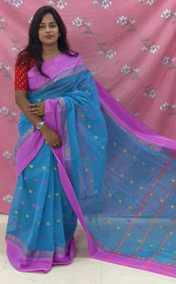 swarnajita Woven Handloom Pure Cotton Saree(Blue)
