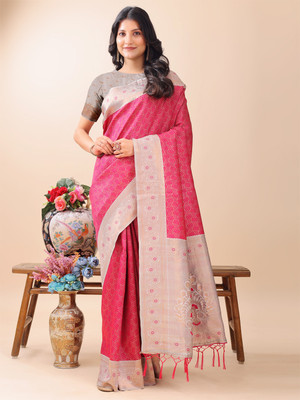 ASTITA Self Design Saree with Attached Blouse Silk Blend Saree(Pink)