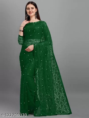 Vragi Self Design Bollywood Net Saree(Green)