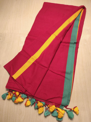 SG's Collection Solid/Plain, Woven Handloom Pure Cotton Saree(Red)