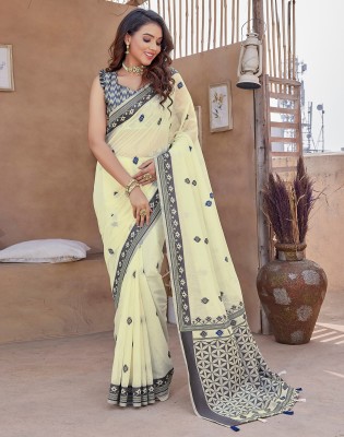 Divastri Dyed, Woven Jamdani Cotton Silk, Jacquard Saree(White, Grey)