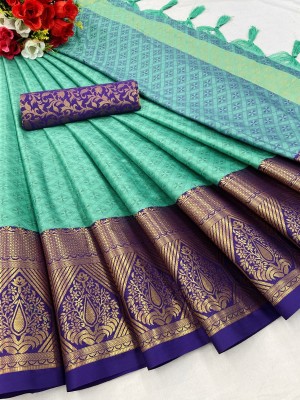 WILLMAKE Woven Dharmavaram Silk Blend Saree(Light Green)