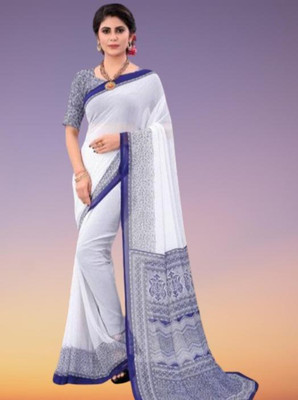 het designer studio Printed Banarasi Georgette Saree(Blue)
