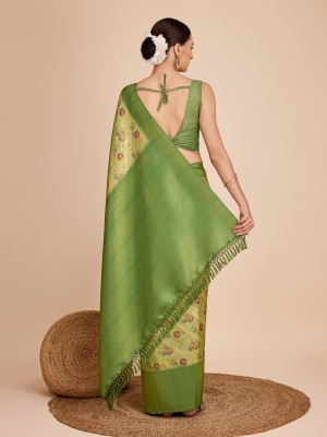 Bansari Textiles Printed Banarasi Jacquard Saree(Green)