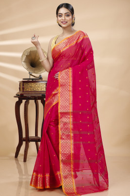 DipDiya Self Design, Woven Tant Pure Cotton Saree(Pink)