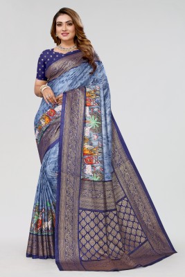 Winza Designer Printed Bollywood Cotton Silk Saree(Dark Blue)