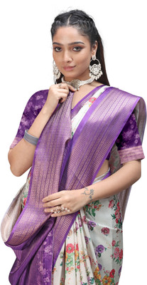 Rashmiwala Digital Print Kalamkari Crepe Saree(White)