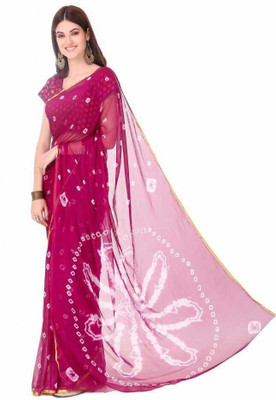 REBOOT FASHIONS Dyed Bandhani Chiffon Saree(Magenta)