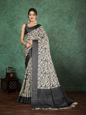 Divastri Digital Print, Printed Bollywood Tussar Silk Saree(Beige, Grey)