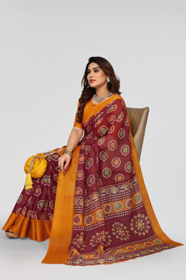 Winza Designer Geometric Print Daily Wear Cotton Blend Saree(Maroon)