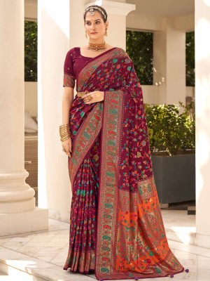 Sareemall Printed Daily Wear Silk Blend Saree(Maroon)