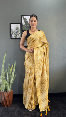 Julee Printed Bollywood Cotton Blend Saree(Yellow)