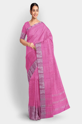 PRIDE SALES Solid/Plain Gadwal Cotton Silk Saree(Pink)