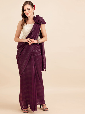 Sangria Embellished Saree with Attached Blouse Silk Blend Saree(Purple)