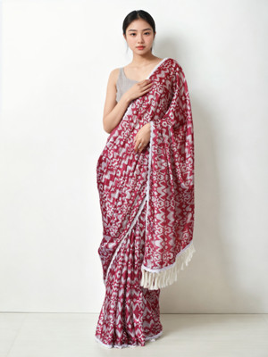 PANZORA Printed Bollywood Silk Blend Saree(Red, White)