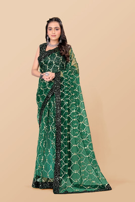 JAY RAMDEV FASHION Embroidered Bollywood Net Saree(Green)