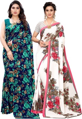 Priyashi Floral Print Daily Wear Georgette Saree(Pack of 2, Multicolor)