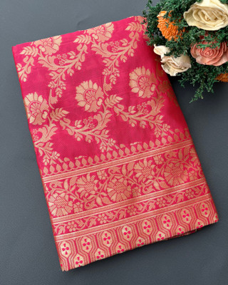 The Geetaz Woven, Floral Print Banarasi Silk Blend, Art Silk Saree(Pink)