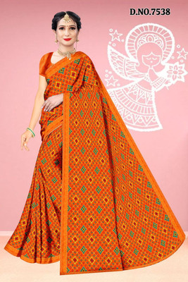 Madhur milan Printed, Floral Print Bollywood Viscose Rayon, Chiffon Saree(Orange)