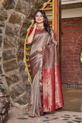 MANJULA SAREE Woven Banarasi Cotton Silk Saree(Grey)
