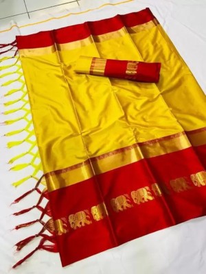 VK UNIQ Printed Banarasi Handloom Cotton Silk Saree(Multicolor)