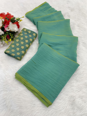 VANISWA Solid/Plain Bollywood Georgette Saree(Dark Green)