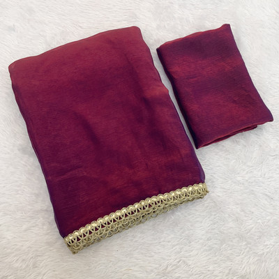 V AMAN FASHION Solid/Plain Bollywood Jimmy choo Saree(Red)