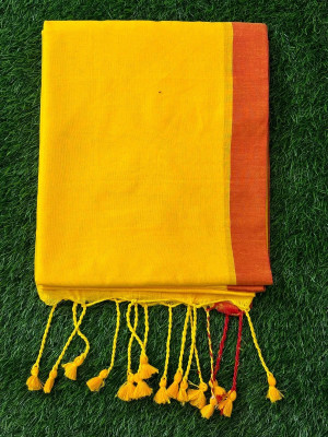 TARAMAACREATION Solid/Plain Bollywood Handloom Pure Cotton Saree(Yellow)