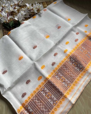 vrajnetic Woven Mekhela Chador Pure Cotton Saree(Pack of 2, White)