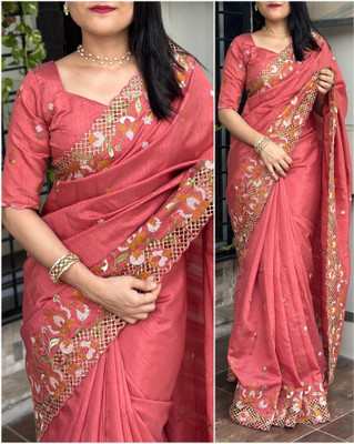 Divastri Embroidered Bollywood Silk Blend Saree(Pink)