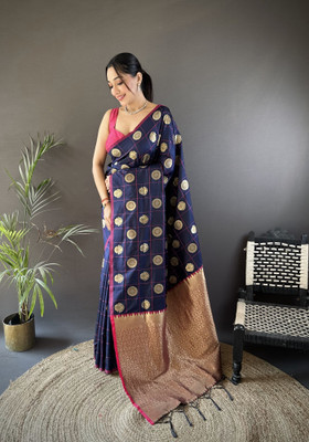 Tasrika Woven Bollywood Silk Blend Saree(Dark Blue)