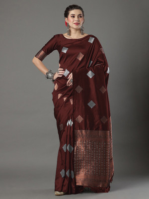 ETHNICHITZ Printed Tant Silk Blend Saree(Maroon)