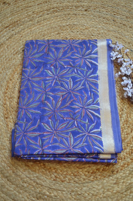 MRIKA Blocked Printed Maheshwari Handloom Viscose Rayon Saree(Dark Blue)