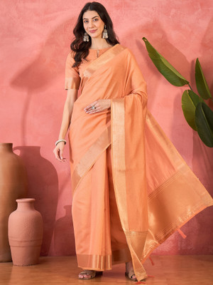 ShopGlobal Woven Banarasi Khadi Saree(Orange)