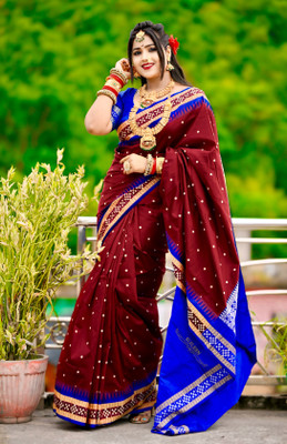 Sijileen Temple Border, Woven Sambalpuri Art Silk Saree(Maroon)