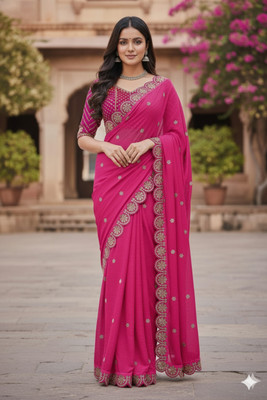 SNXKD Embroidered Bollywood Georgette Saree(Maroon)