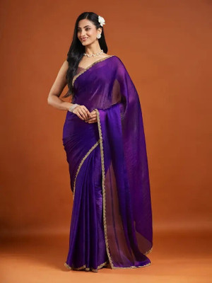 SareezaaStore Solid/Plain Bollywood Chiffon Saree(Pack of 2, Purple)