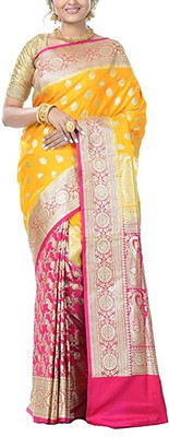 BongSaree Printed Banarasi Handloom Pure Silk Saree(Yellow)