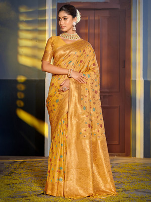 Sutriti Self Design Banarasi Silk Blend Saree(Yellow)