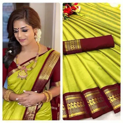 MoonTextile Printed Assam Silk Cotton Silk Saree(Light Green)