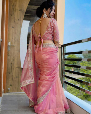 Vinayak Textile Embroidered Bollywood Tissue, Silk Blend Saree(Pack of 2, Pink)