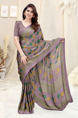 MIRCHI FASHION Printed, Floral Print Daily Wear Chiffon, Georgette Saree(Purple, Mustard)